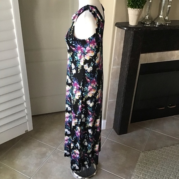 Floral Maxi Sundress Junior SMALL Sleeveless Shoulder Tie Stretch Poof New York - Picture 9 of 16